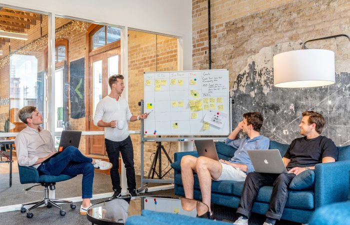 Startup founders discussing business strategy and planning